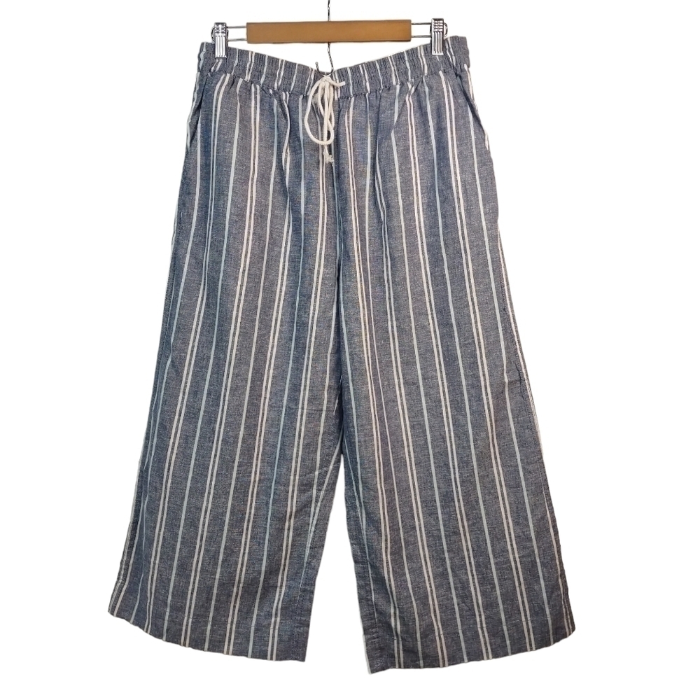 beachlunchlounge Blue & White Striped Cropped Wide-Leg Pants